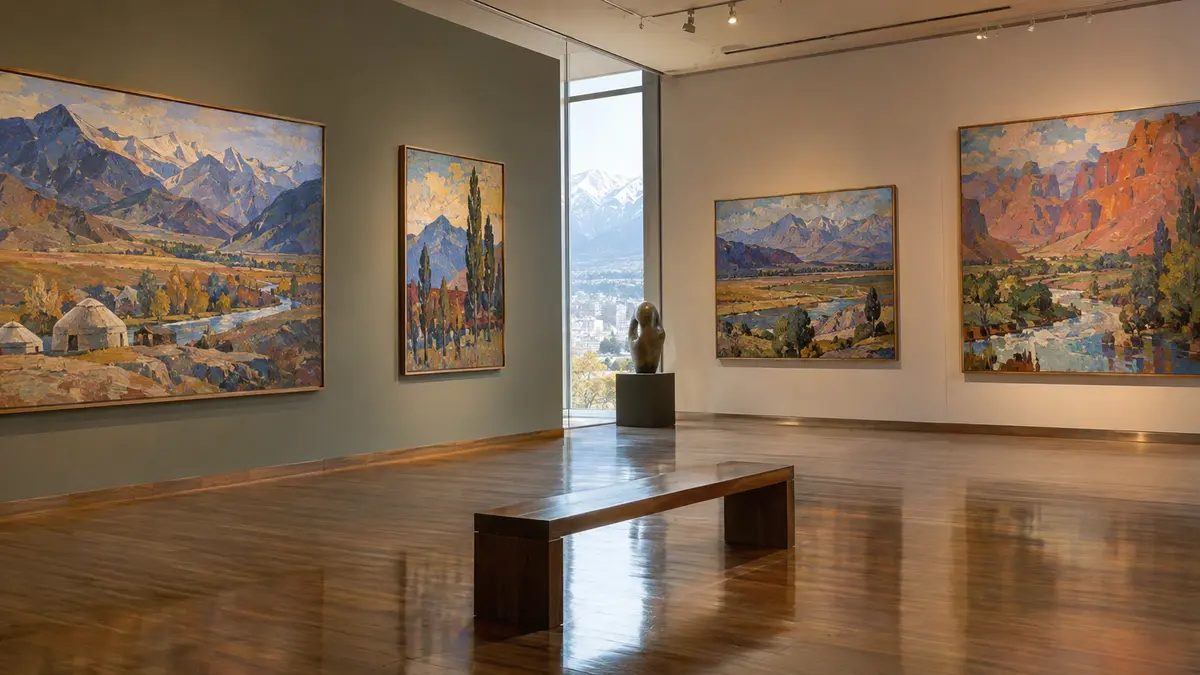 Paintings displayed in a museum gallery