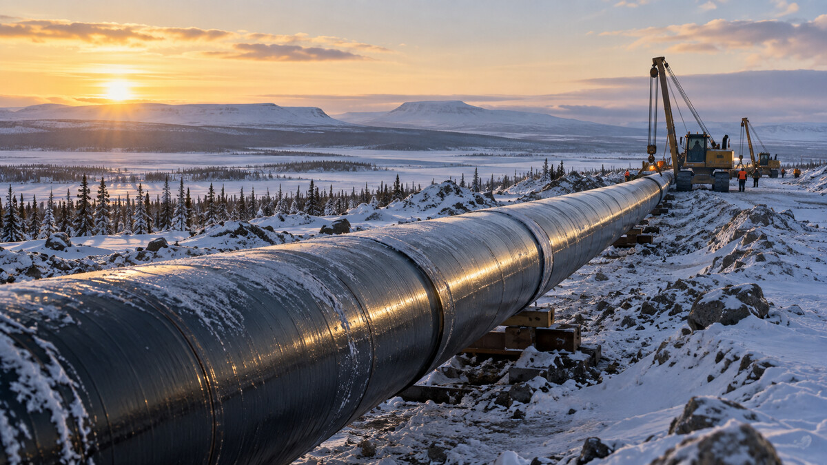 Строящийся нефтепровод в тундре