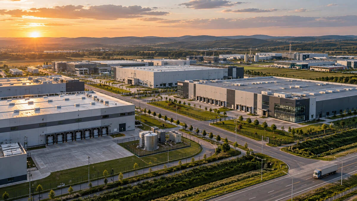 Modern industrial park seen from elevated viewpoint