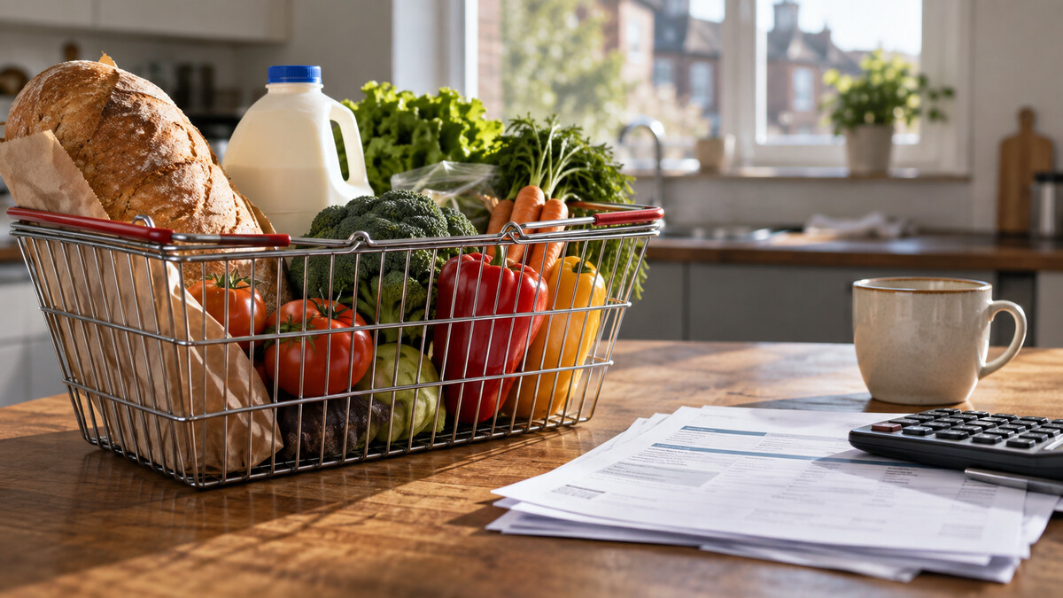 British grocery basket with bread